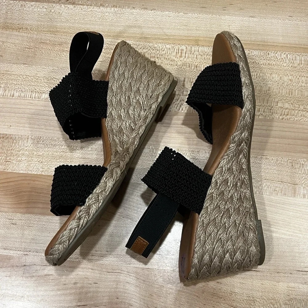 Tommy Bahama Sandals Women's Size 8.5 Black Sakura Espadrille Wedge Stretch